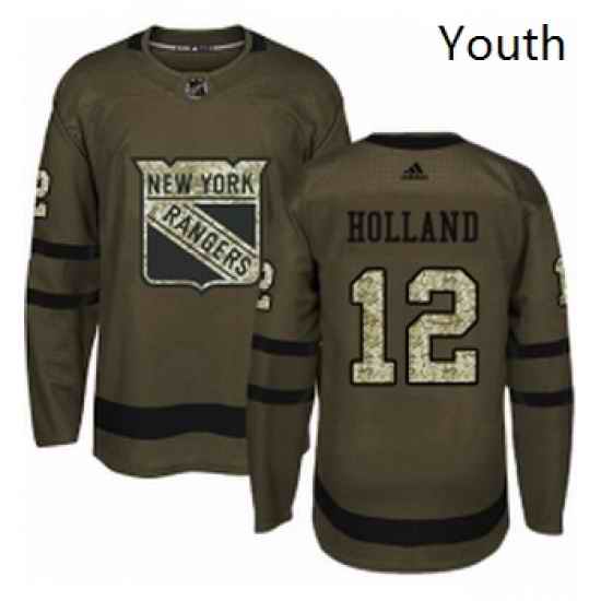 Youth Adidas New York Rangers 12 Peter Holland Premier Green Salute to Service NHL Jersey